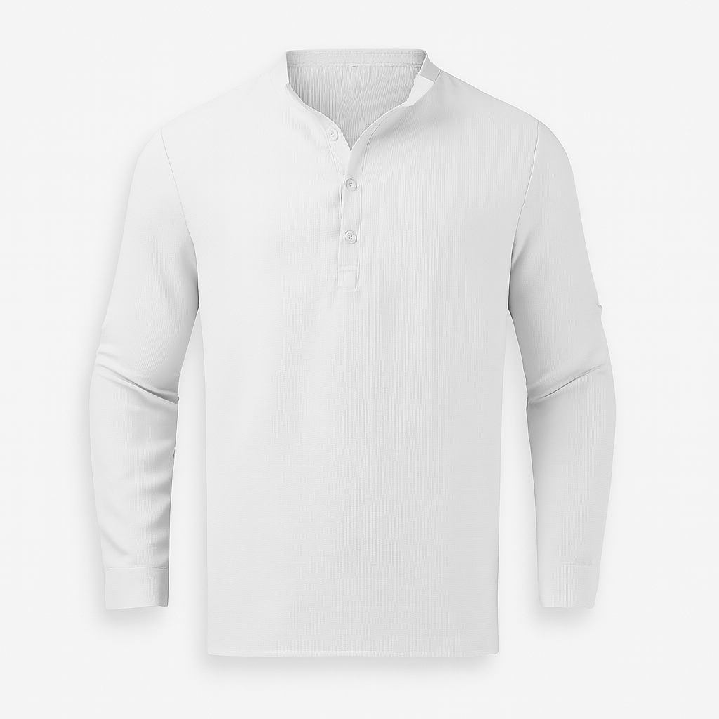 Men's long sleeve Henley casual top, perfect for everyday style and comfortable wear in spring/fall.