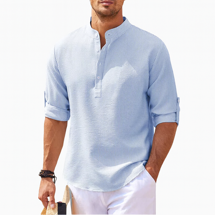 Men's long sleeve Henley casual t-shirt. Comfortable button top for everyday men's fashion.