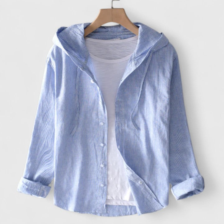 Versatile women's long-sleeve hooded blouse, perfect for layering & relaxed casual comfort. Everyday chic top.