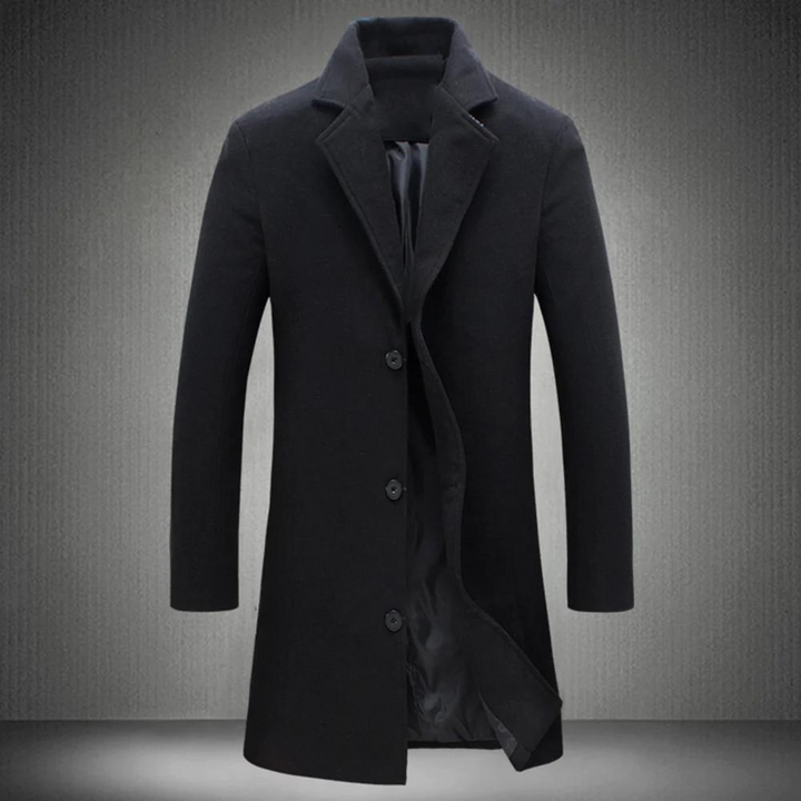 Men's stylish wool overcoat in a classic refined design, perfect for winter and formal occasions.