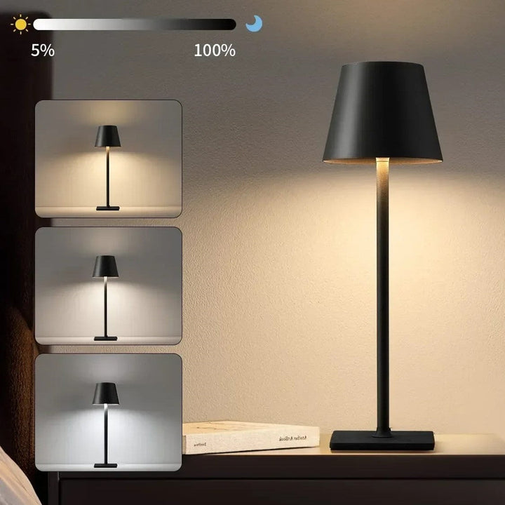 Stylish dimmable LED table lamp, cordless & portable. Ideal modern home decor and accent lighting for any room.