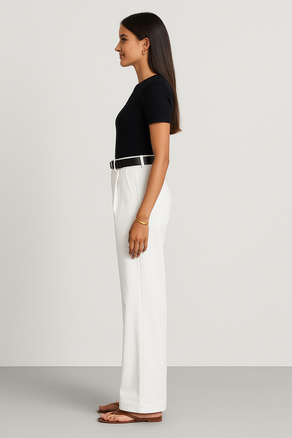 Pleated women's tailored wide-leg trousers, high-rise for a sleek look. Essential elegant office wear bottoms.