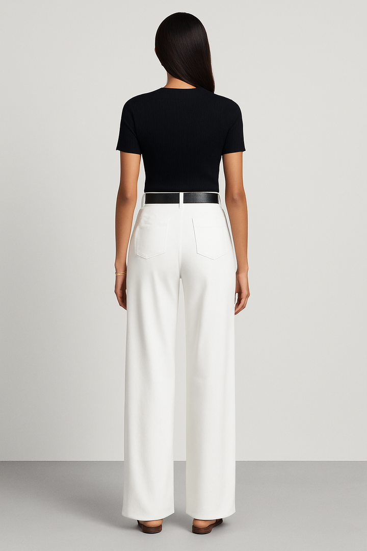 Elegant women's wide-leg pants with a high-rise tailored fit, ideal for sophisticated office or versatile fashion.