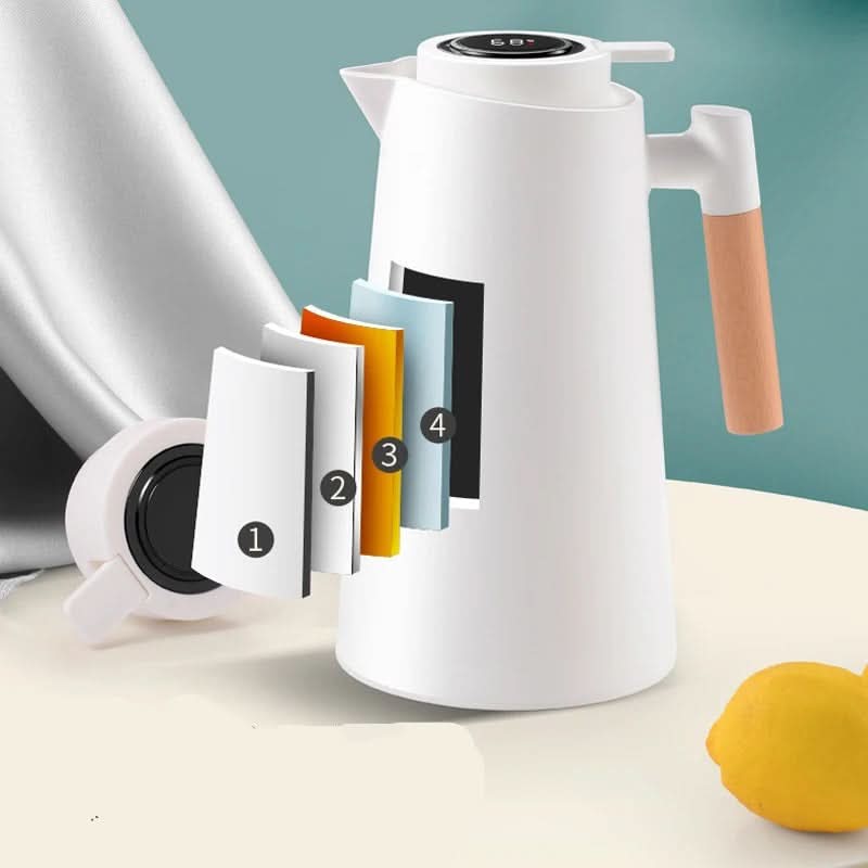 Unisex insulated 1L carafe with smart temp display, ensuring hot coffee, tea & other beverages stay warm.
