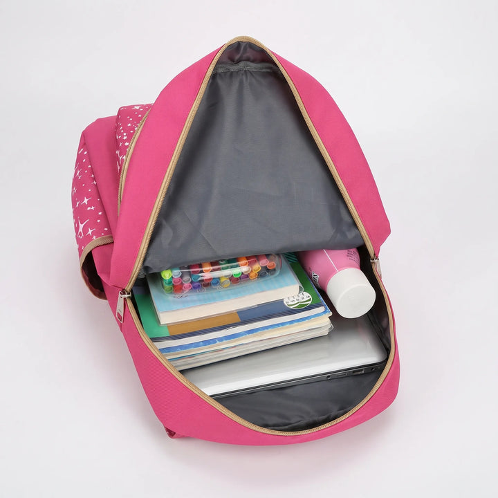 Star pattern school backpack, matching shoulder bag & utility pouch in this 3-piece set for students.