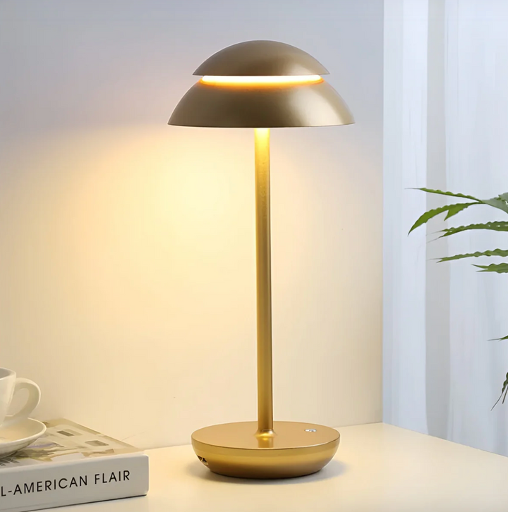Mushroom LED table lamp, cordless, touch-dimmable, modern design, perfect for ambient home decor.
