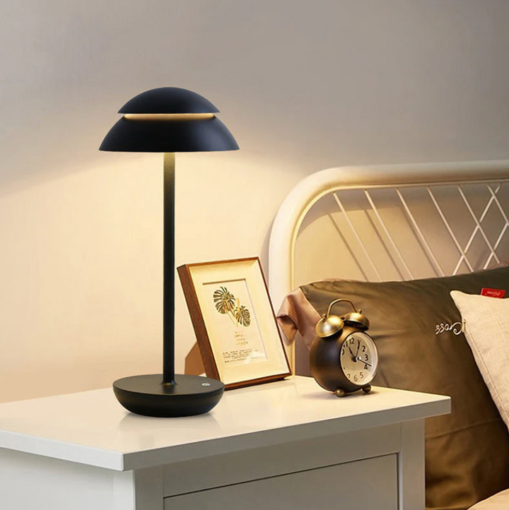 USB rechargeable cordless mushroom LED lamp, touch-dimmable, offering versatile ambient lighting for home.