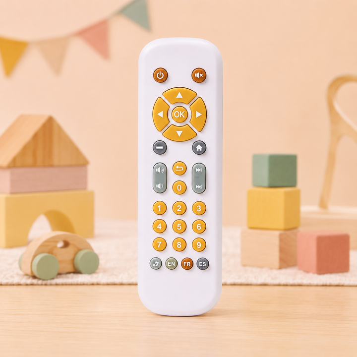 Toddler remote control learning toy with colorful buttons & interactive sounds, perfect for early education & cognitive development.