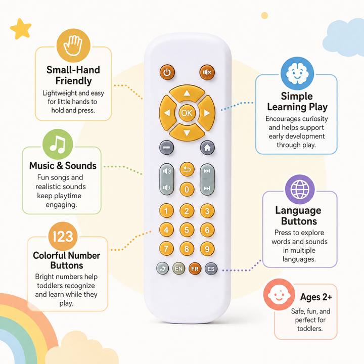 Child's light-up sound remote control toy for toddlers, enhancing early education, sensory play, and cognitive development.
