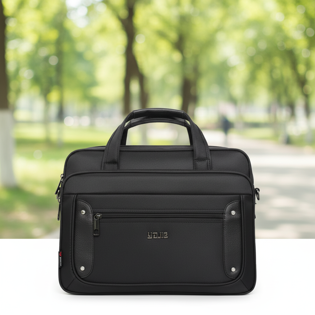 Professional black laptop messenger bag for 14-19 inch laptops, perfect for business travel & daily commute.