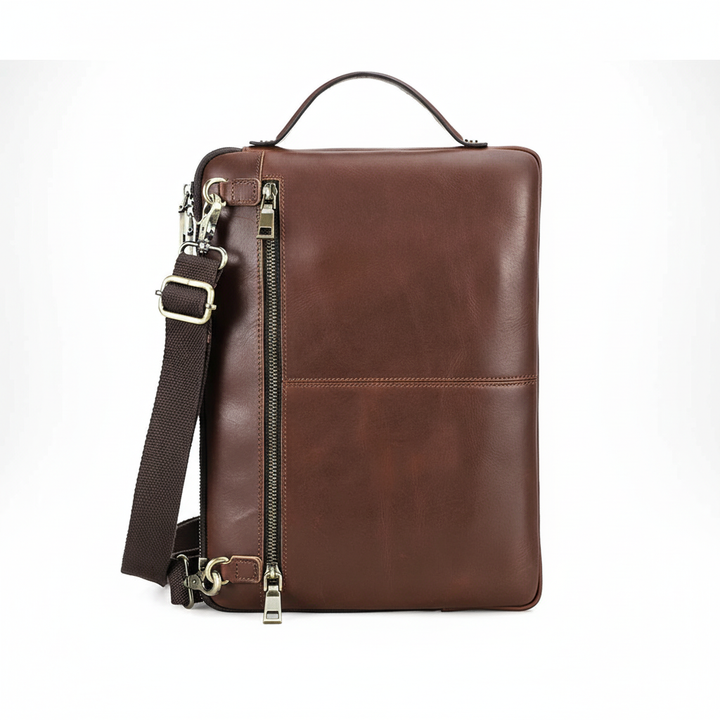 Sleek & durable leather laptop briefcase. Professional work bag for 13-14 inch devices, perfect tech accessory.