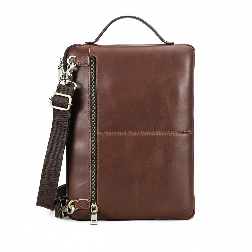 Elegant unisex leather messenger & shoulder bag for 13-14 inch laptops. A versatile business & office briefcase.