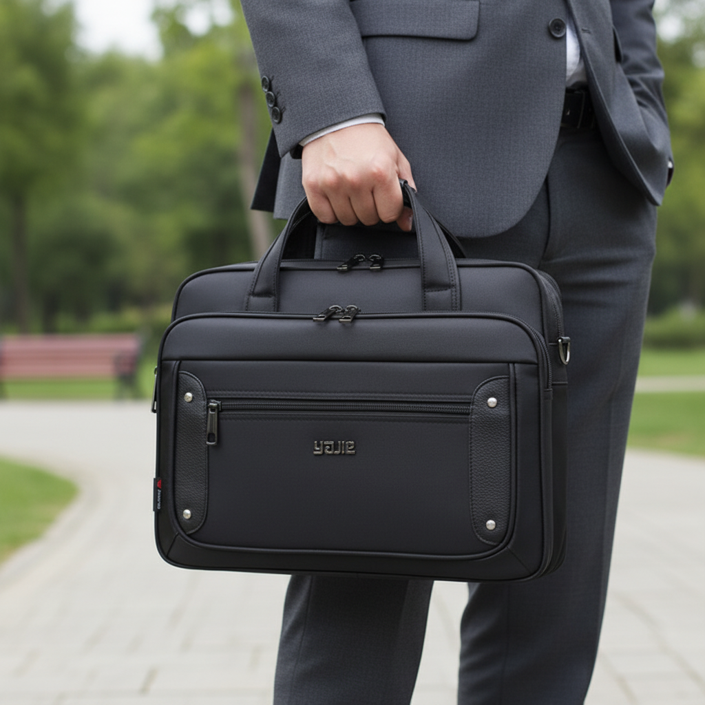 Unisex professional laptop briefcase for organized daily commutes. Durable business work bag with shoulder strap.
