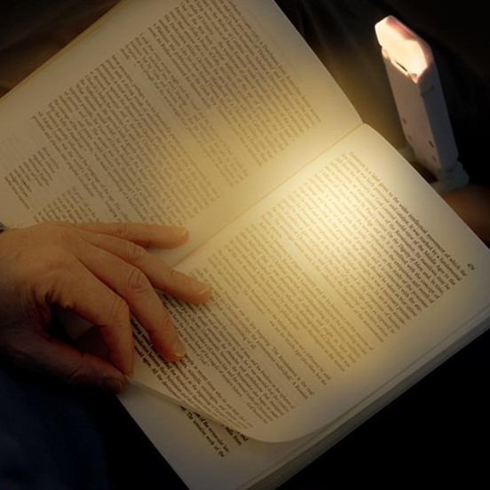 USB rechargeable flexible LED reading lamp, a portable dimmable book light for eye comfort at home or traveling.