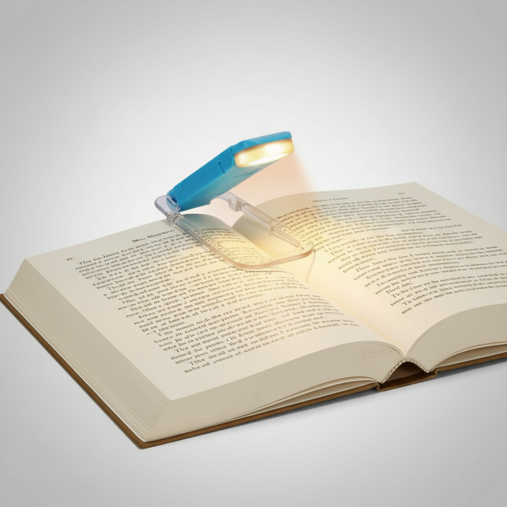 Hand holding a compact ReadGlow flexible LED reading lamp, highlighting its portability & eye-comfort features.