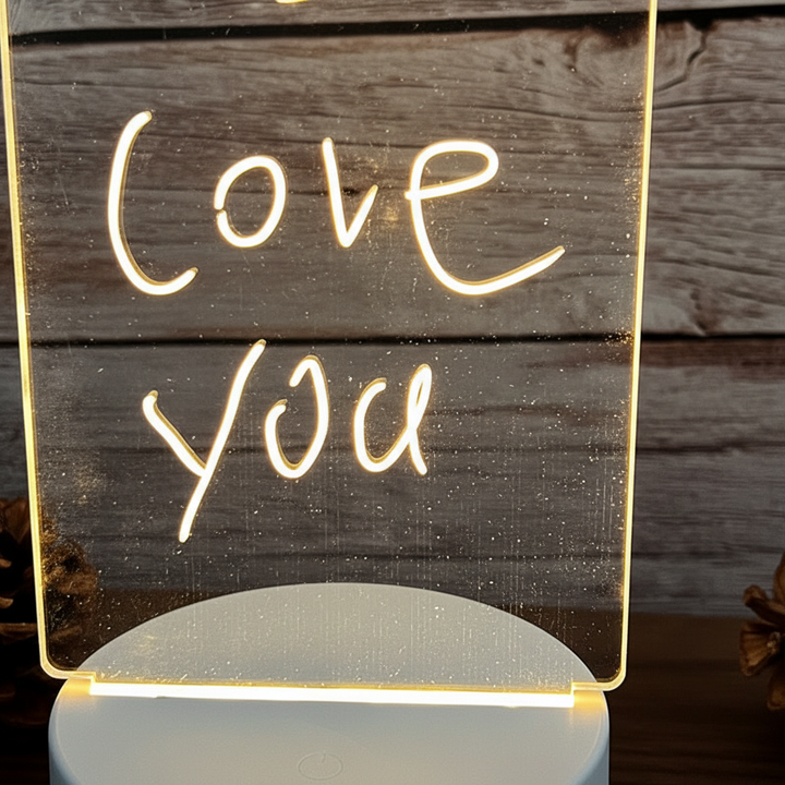 Desktop LED note board, battery operated, for displaying creative glowing messages & reminders.