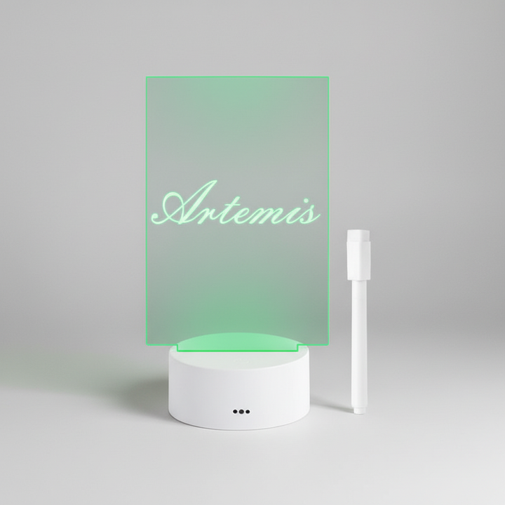 USB powered transparent LED note board for glowing messages & creative display in any home office.