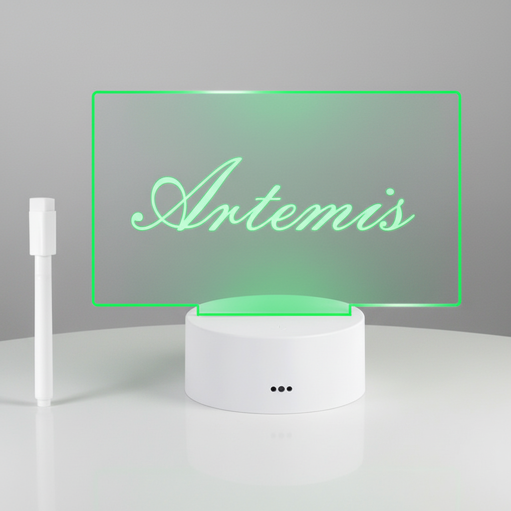 Acrylic glow memo board with LED light, ideal for desktop notes, creative messages & decorative lamp.