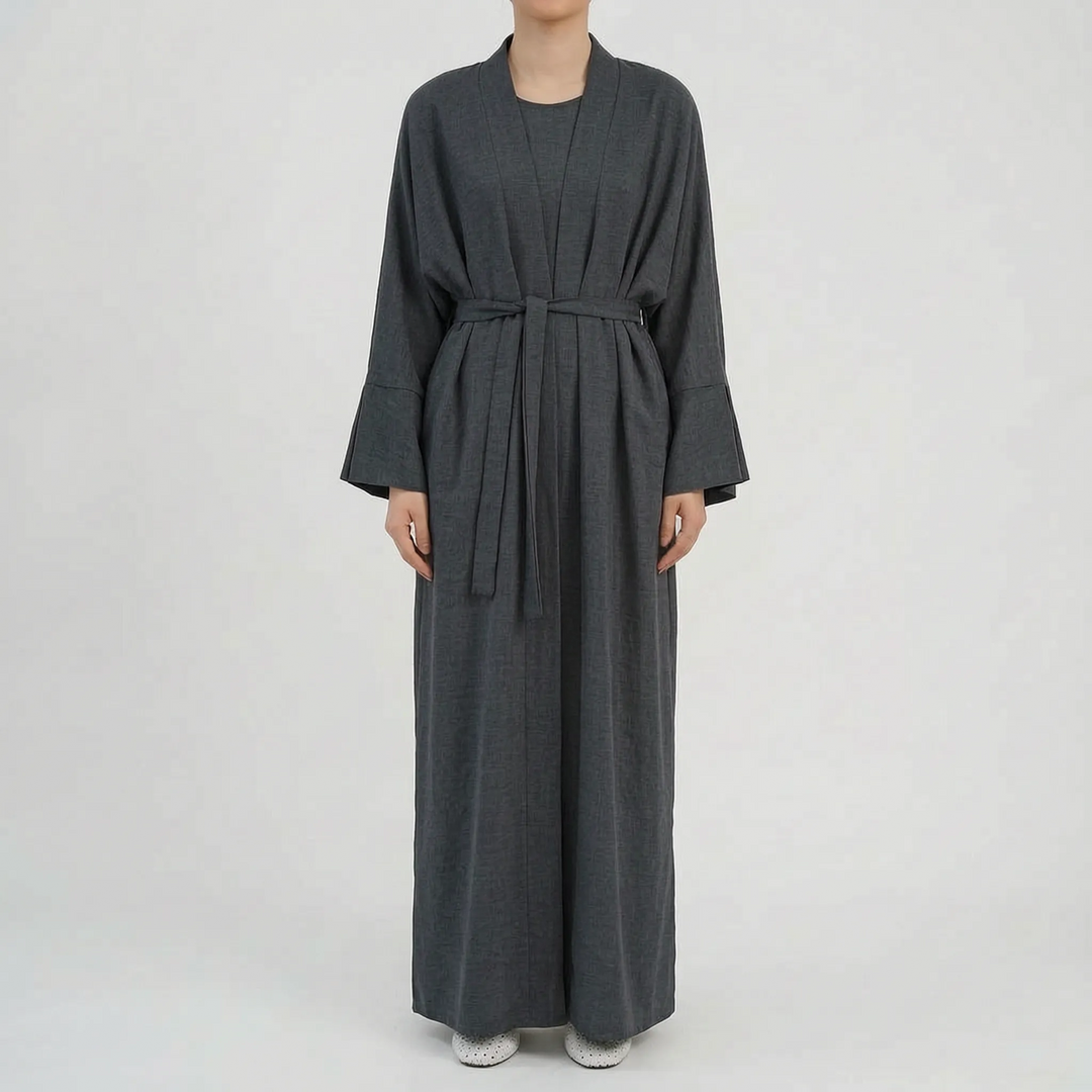 Complete women's two-piece abaya set, offering a coordinated modest fashion look for everyday.