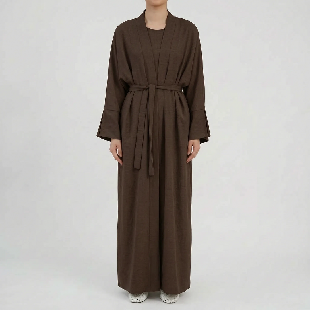 Effortless women's casual abaya set, a comfortable and stylish two-piece modest outfit for daily wear.