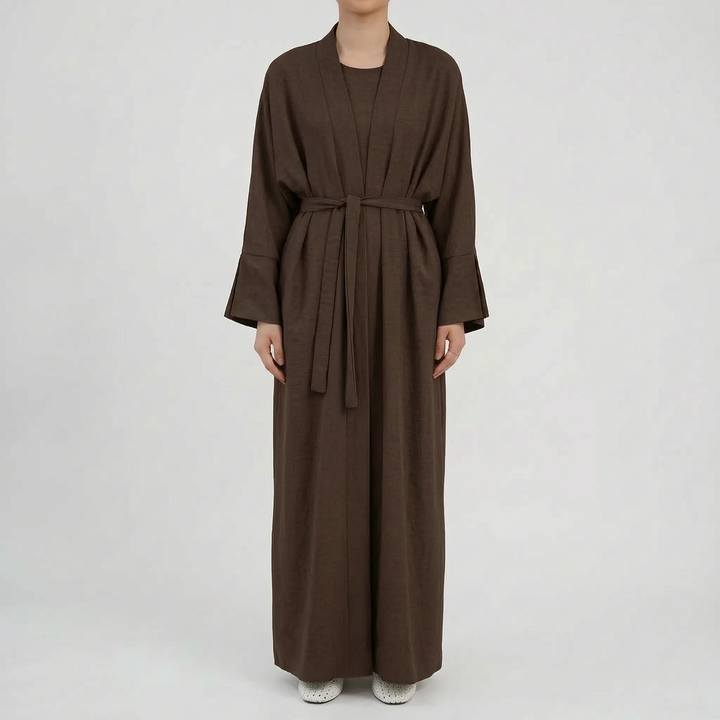 Effortless women's casual abaya set, a comfortable and stylish two-piece modest outfit for daily wear.