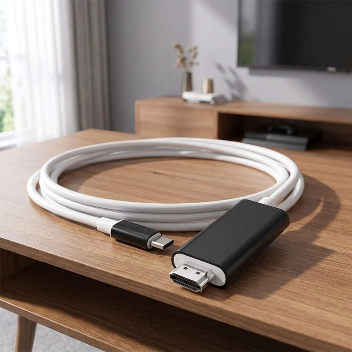 Universal USB C to HDMI 4K cable. Connects laptops, phones, tablets to HDTVs for crystal-clear video streaming.
