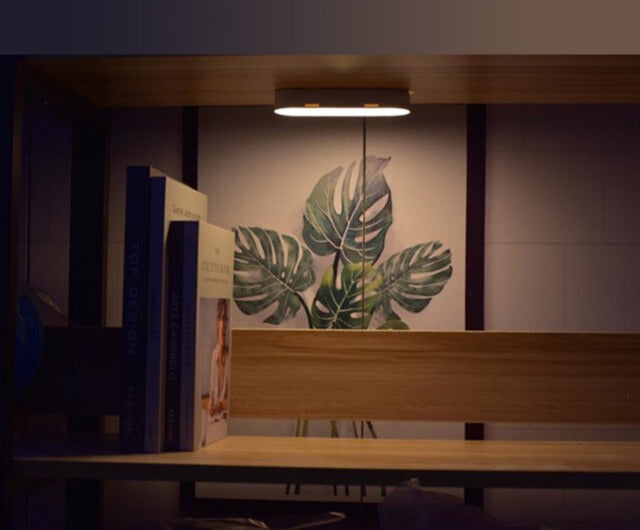 Warm LED motion sensor night light, USB rechargeable, perfect for home illumination.