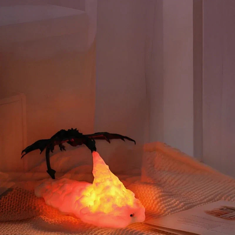 Vibrant 3D printed LED dragon night light, a stunning mythical creature for fantasy decor.