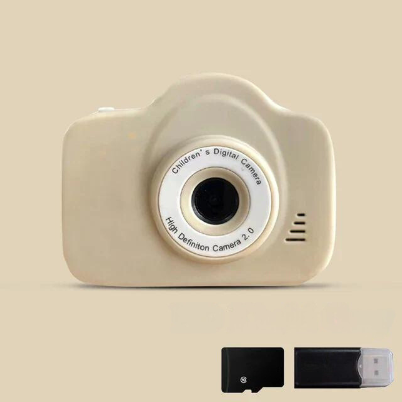 Durable children's digital camera with 1080p video, color screen, rechargeable for creative play, age 3+.
