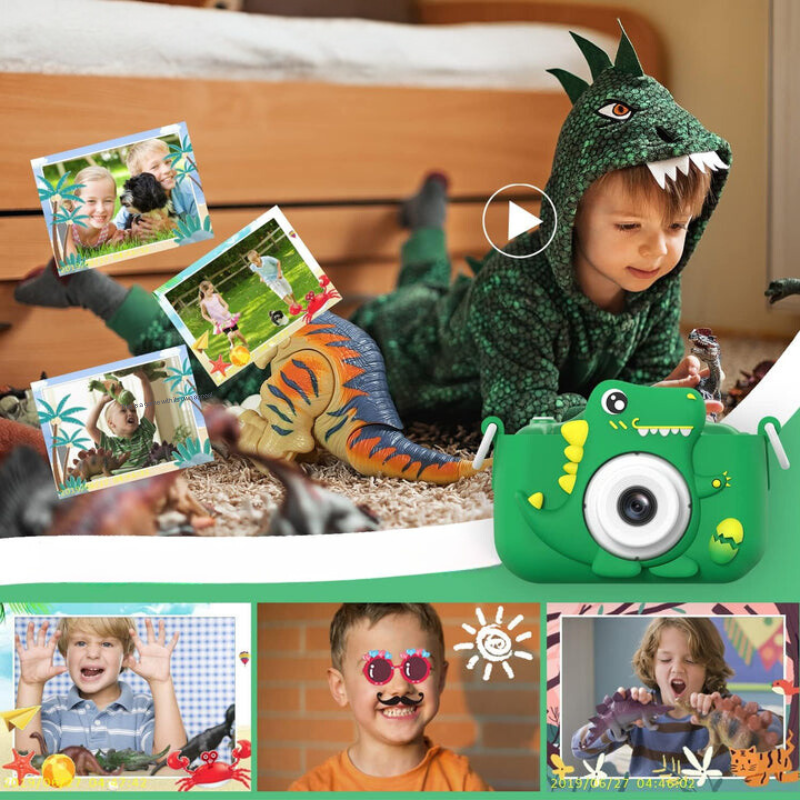 Vibrant dinosaur-themed digital camera for kids 3+. HD images, shockproof design. Ideal toy camera for toddlers.