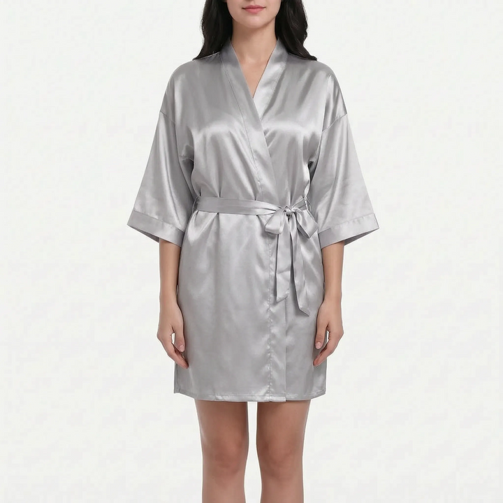 Solid color women's summer wrap robe, relaxed fit, suitable as comfortable sleepwear & loungewear.
