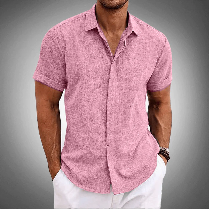 Casual men's relaxed fit short sleeve button-up shirt, essential for comfortable and versatile summer fashion.