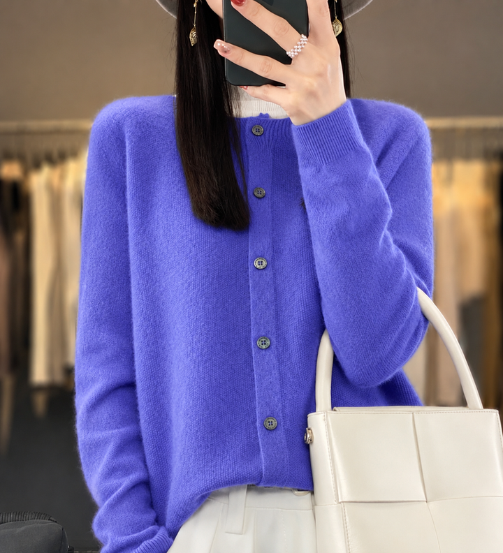 Cozy women's knit cardigan, a long-sleeve button-up sweater for effortless everyday comfort and style.