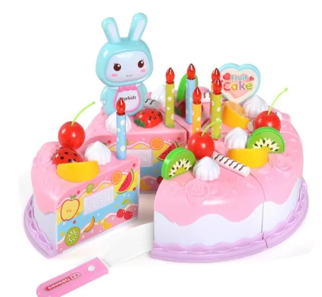 Pretend play toy cake set encourages creative role-playing and fine motor skill development.
