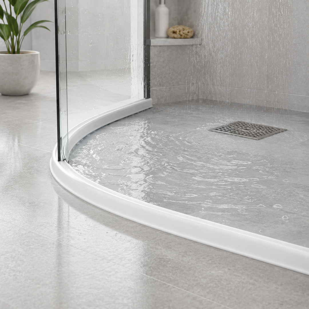 Soft silicone flexible water stopper strip, curve design for shower & wet areas. Ensures waterproof seal.