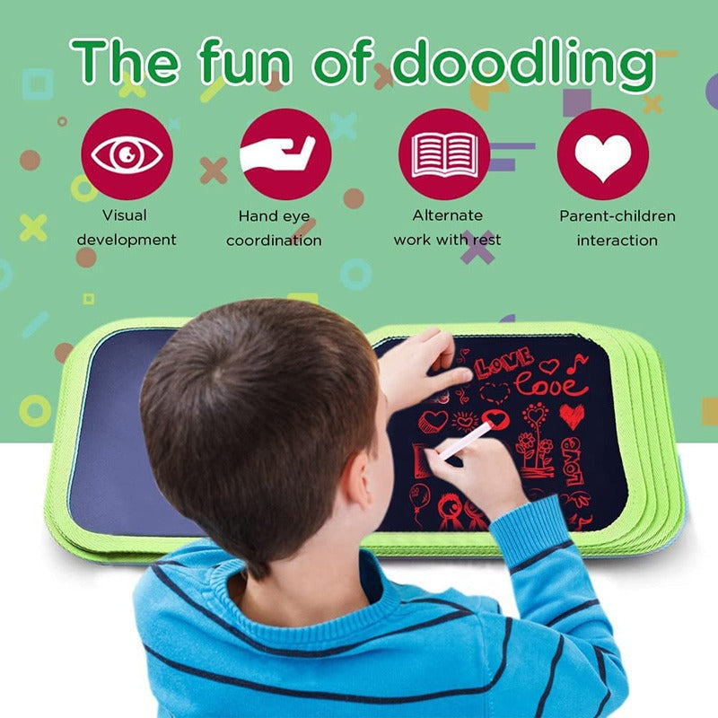 Child drawing in a reusable learning book, using one of 12 vibrant markers for creative fun.