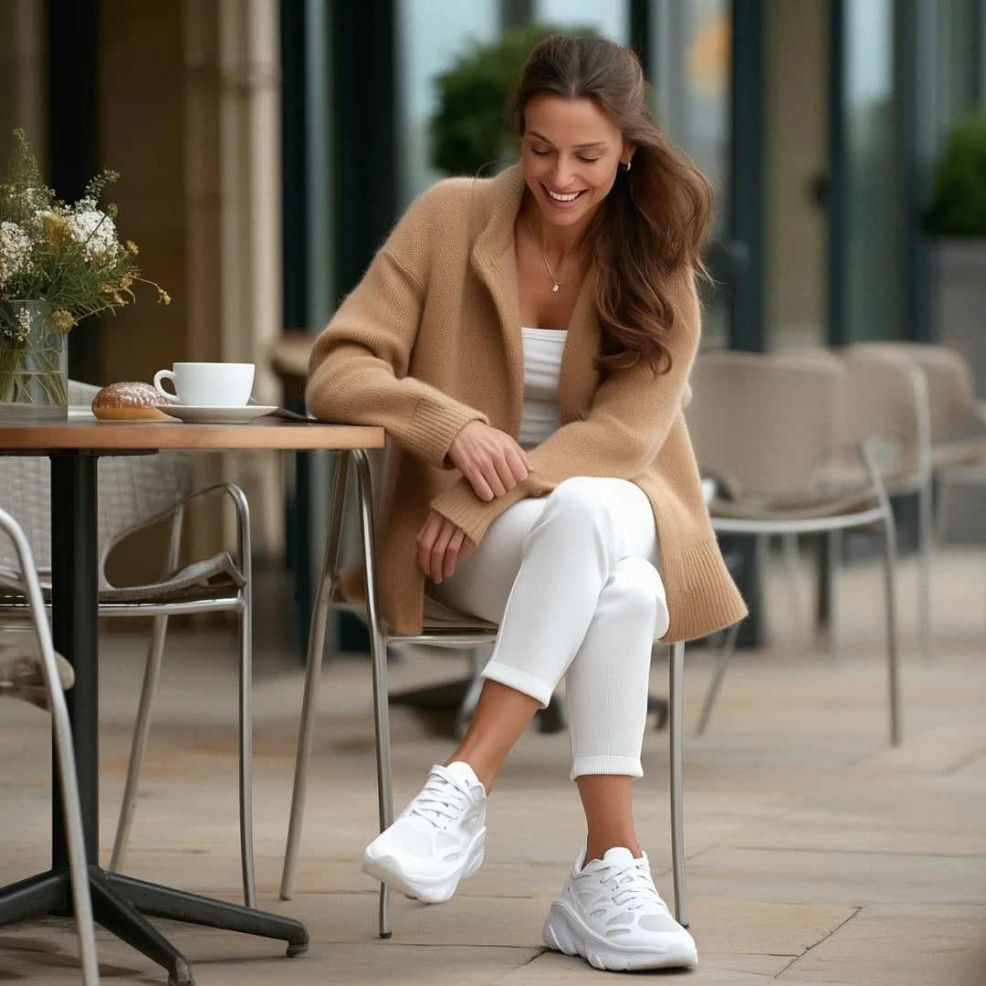 Comfortable women's work shoes, blue, with orthopedic balance system for all-day support.