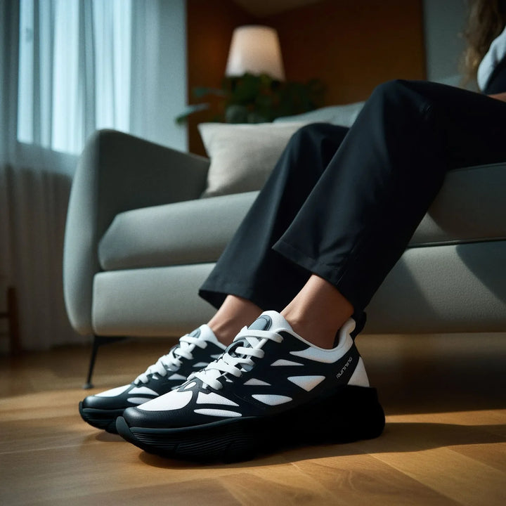 Professional women's work shoes, blue, lightweight & supportive for active standing.