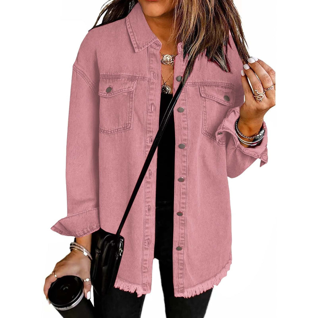 Women's denim longline button-down jacket. Relaxed fit, perfect as a versatile shacket or outerwear.