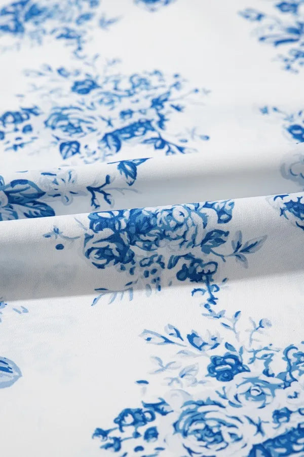 Casual women's printed maxi skirt, light blue, asymmetrical, ruffled & split, ideal for day wear.