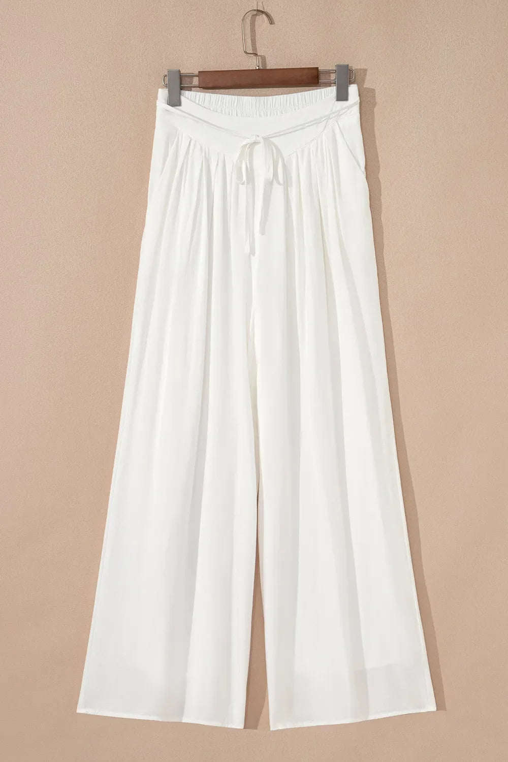 High waist wide leg drawstring pants for women, a relaxed fit for stylish summer fashion.