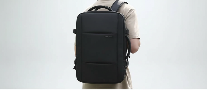 Open Multifunctional Travel Backpack showing laptop compartment & multiple organizers for student or work essentials.