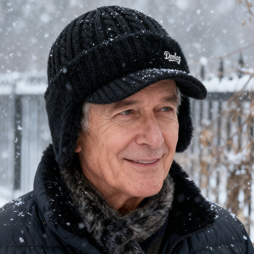 Black unisex ear flap trapper hat, offering warmth and style for any winter outdoor adventure.