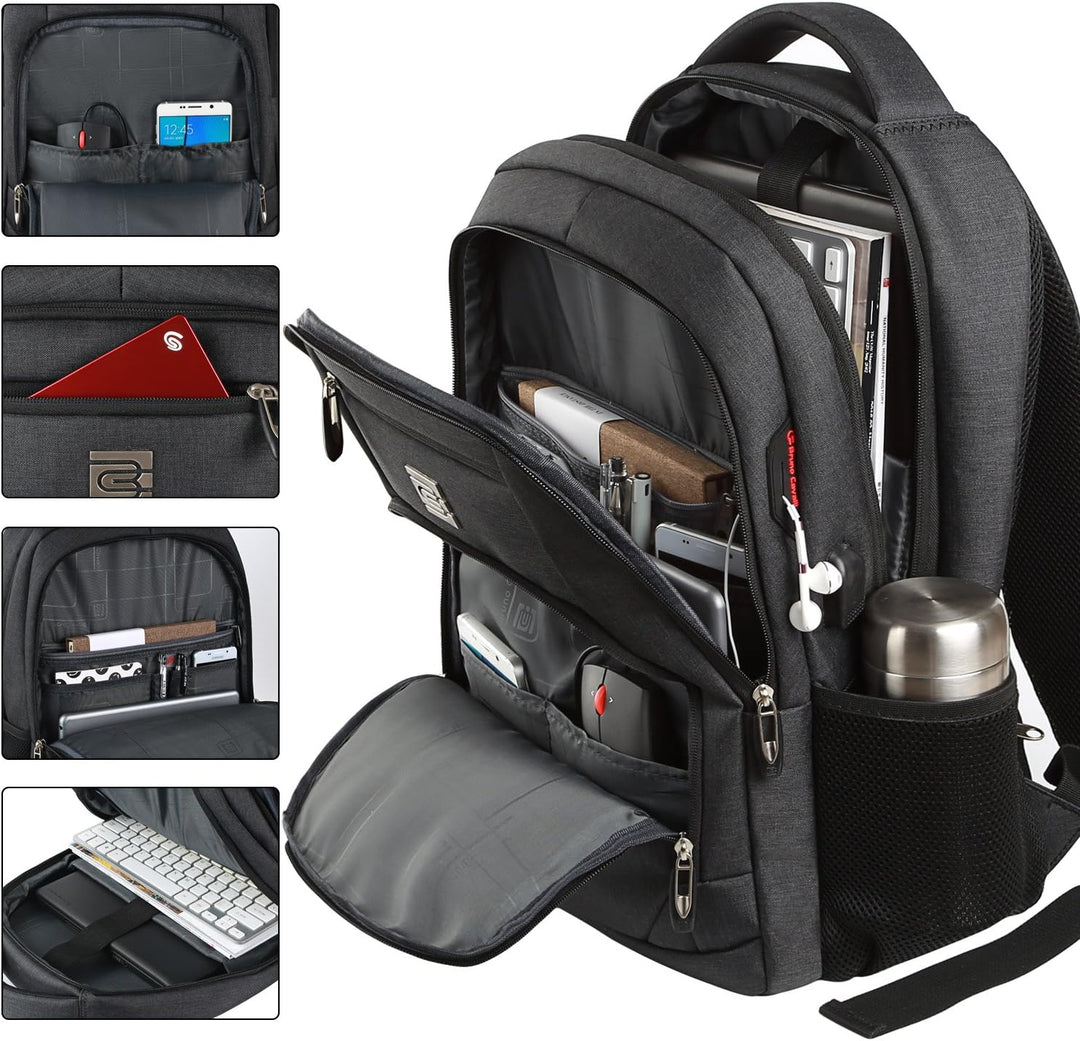 Breathable back panel of a waterproof anti-theft laptop rucksack for comfort.
