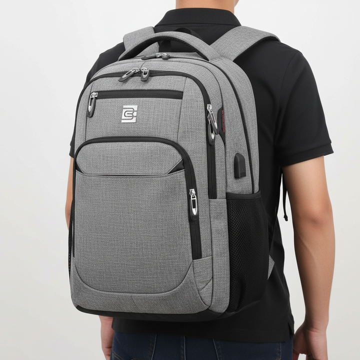 Sleek anti-theft rucksack, waterproof, ideal for daily commute, protecting your laptop.