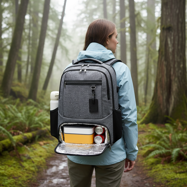 Unisex waterproof travel & work backpack with USB charging port, perfect for commuters and students.