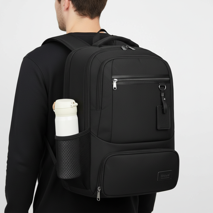 Organized professional waterproof backpack for laptops & lunch, with USB charging for students & commuters.