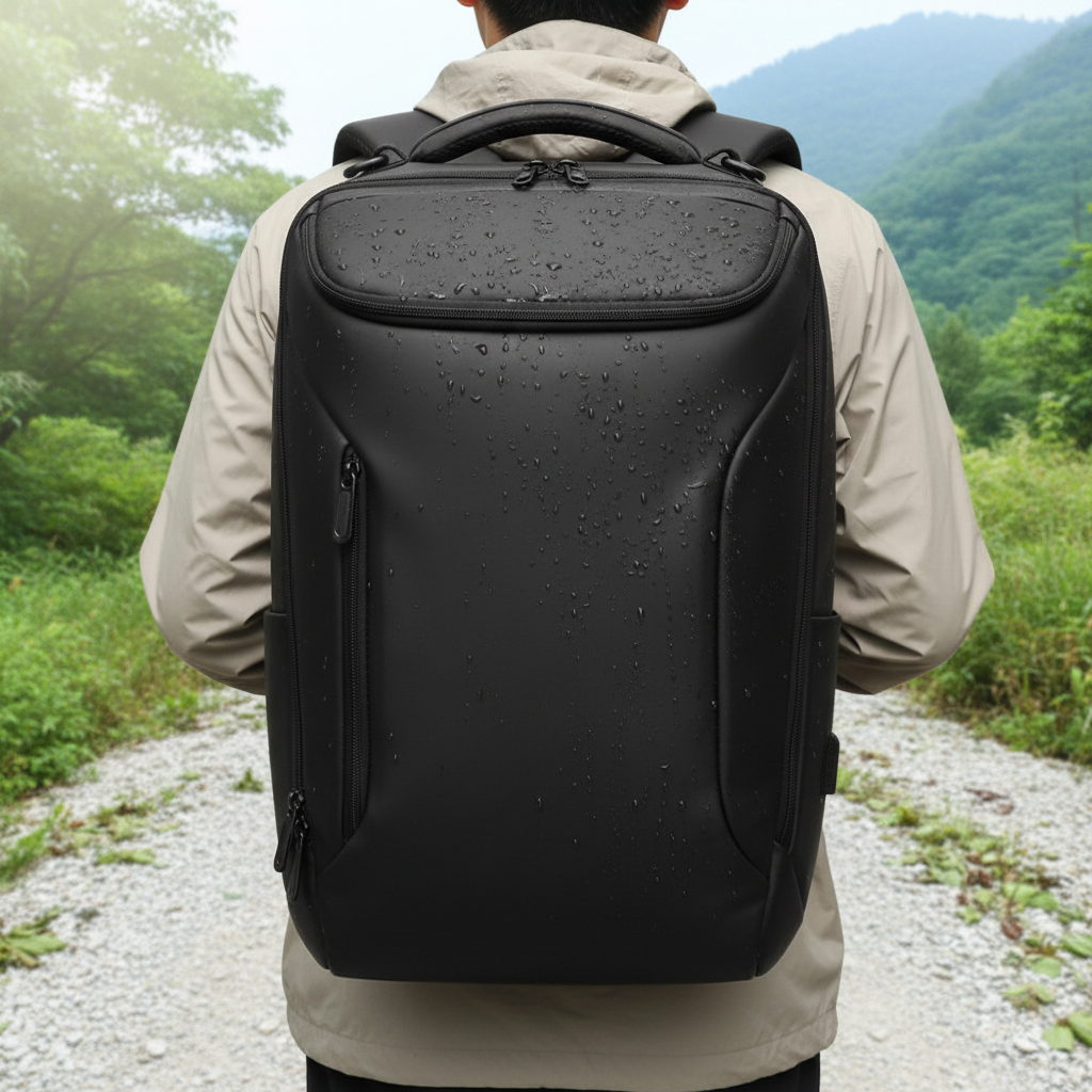 Waterproof unisex business laptop rucksack in sleek black, ideal for professionals and daily commute.