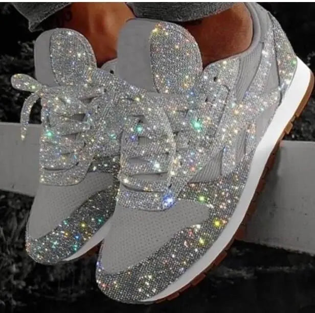 Chunky glitter platform sneakers for women, offering a fashionable sparkle and height-increasing comfort.