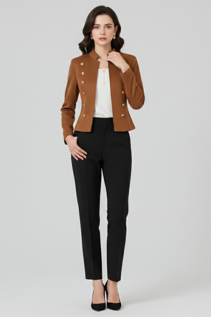 Elegant ladies' tailored blazer jacket styled for workwear, a versatile and structured piece for any wardrobe.